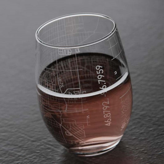 Fargo Map Stemless Wine Glass